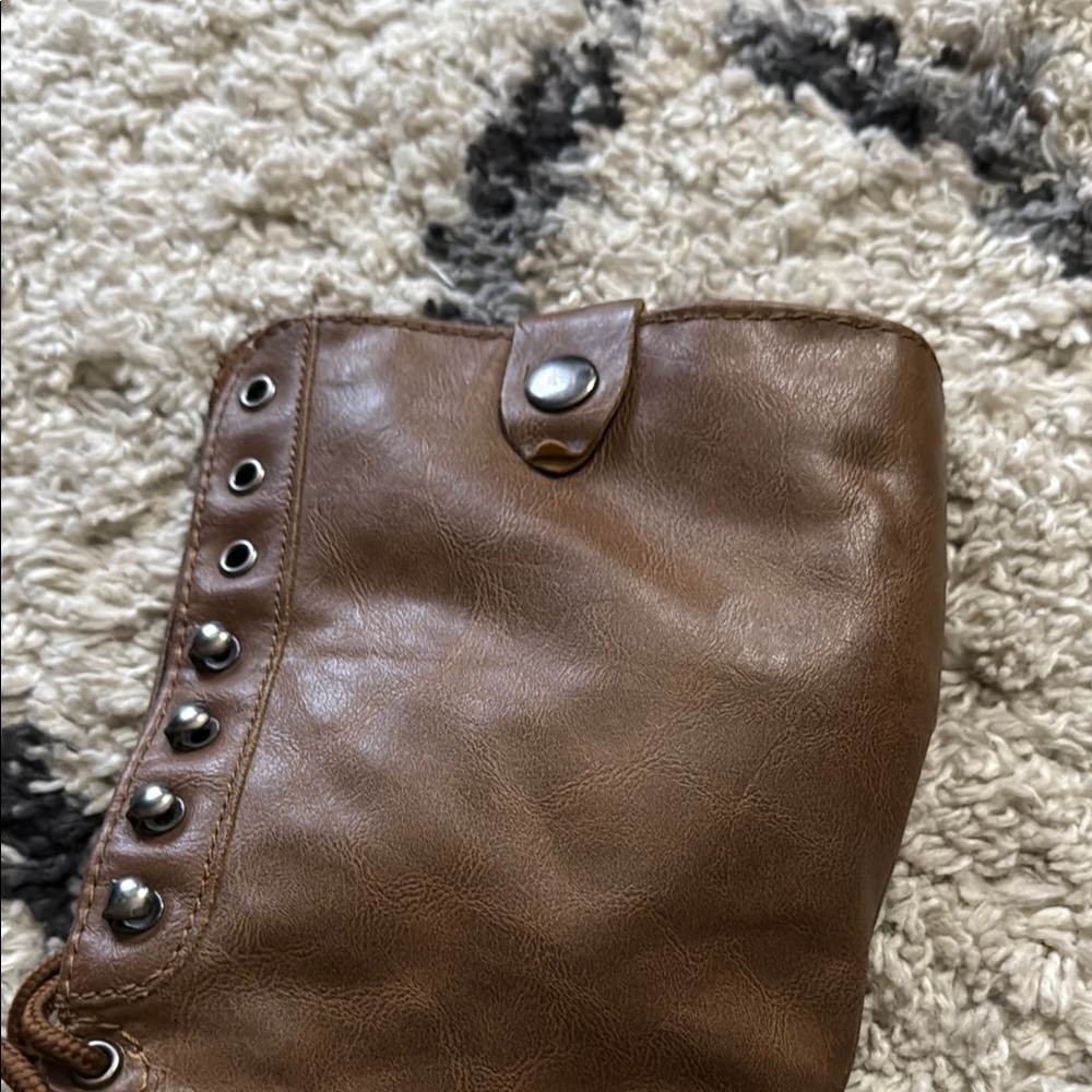 Brown Lace-Up Cottagecore Sherpa Fold Down Combat Ankle Boots - Picture 9 of 11
